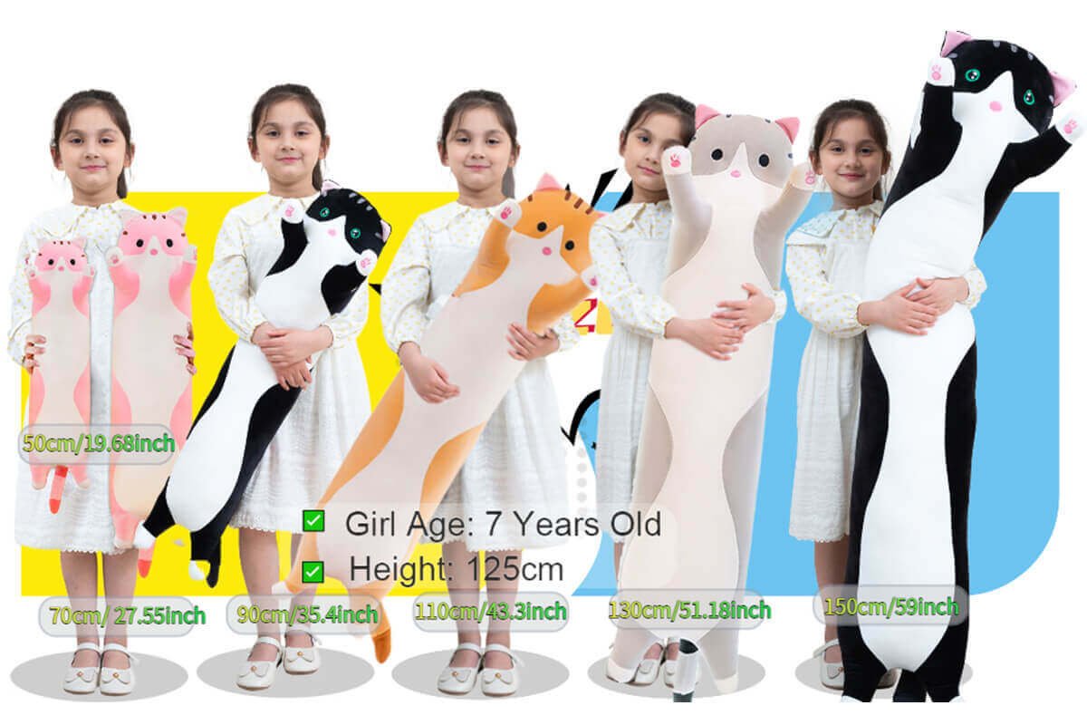 Warmhughub Adorable Long Cat Plush Pillow Description