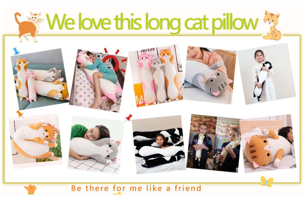 Warmhughub Adorable Long Cat Plush Pillow Description